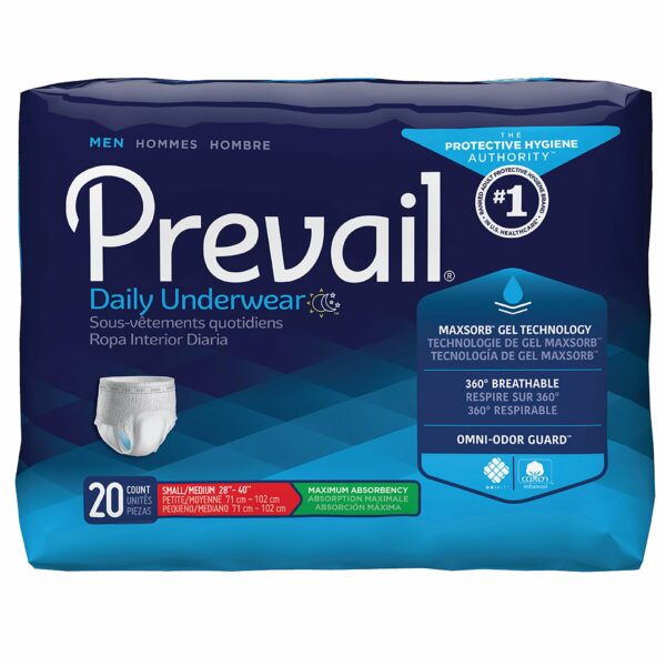 Prevail Men's Daily Maximum Absorbent Underwear, Small / Medium