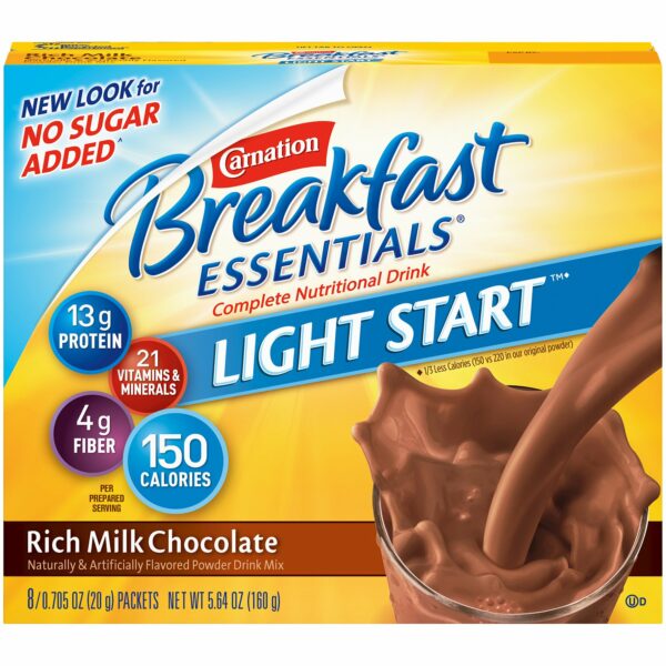 Carnation Breakfast Essentials No Sugar Added Chocolate Oral Supplement, 8 Packet per Box